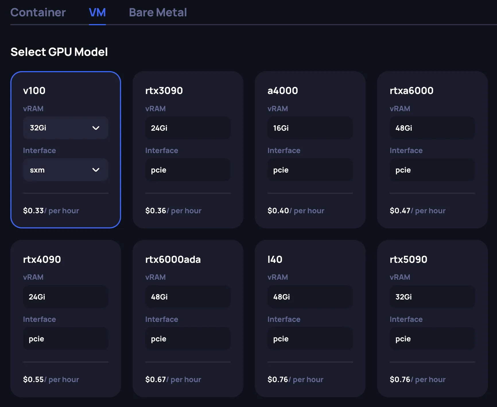 Select GPU model